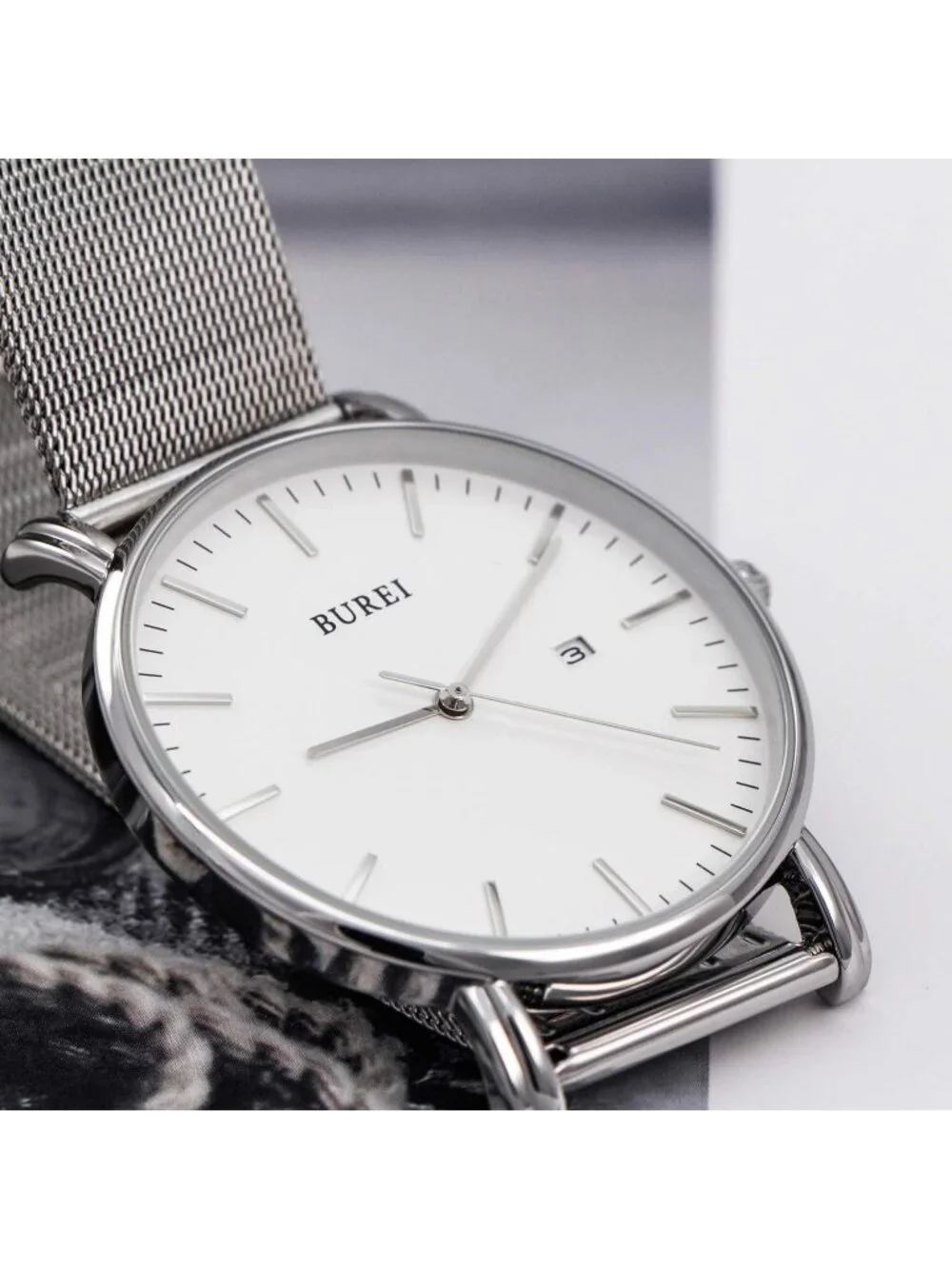 Men's Silver Classic Mesh Strap Minimalist Analog Quartz Waterproof Wrist Watch